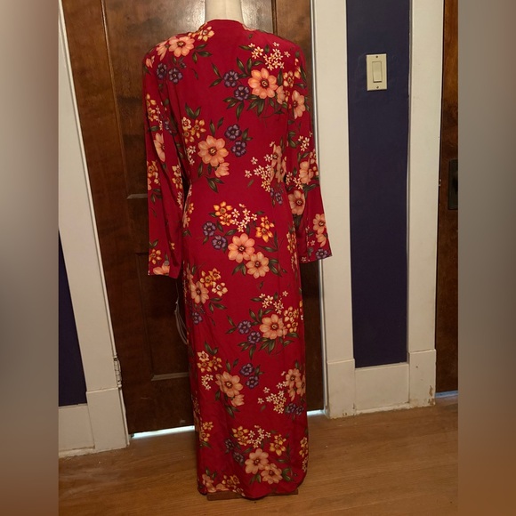 NWT August Silk Red Floral Wrap Maxi Dress 100% Silk - Picture 5 of 10